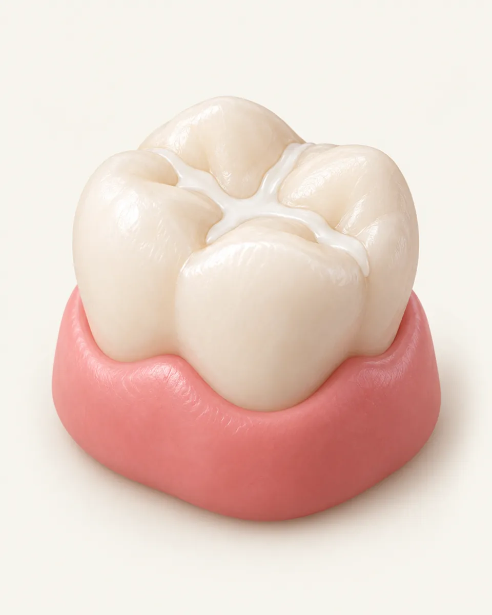 Illustration: child’s molar with a smooth sealant coating on the biting surface