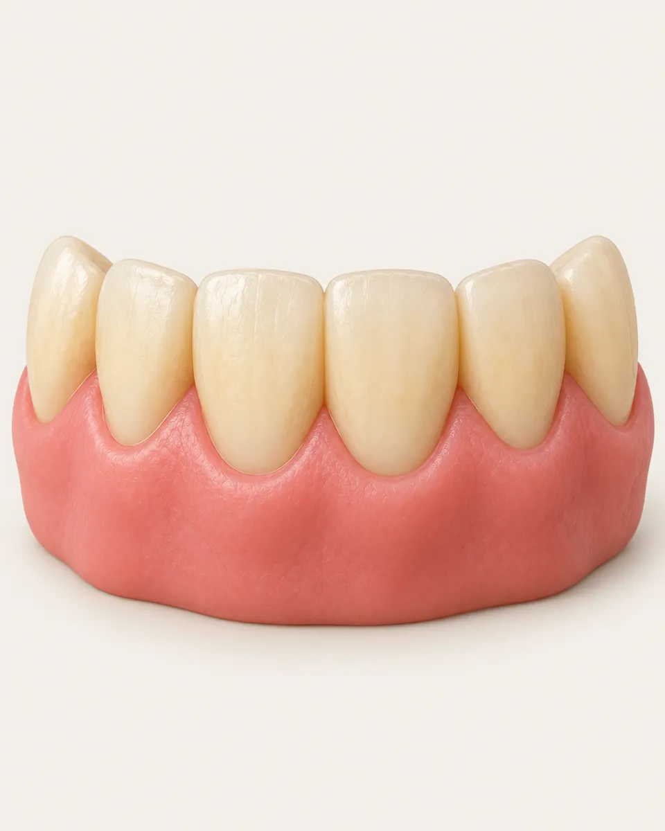 Illustration: row of front teeth slightly yellowed