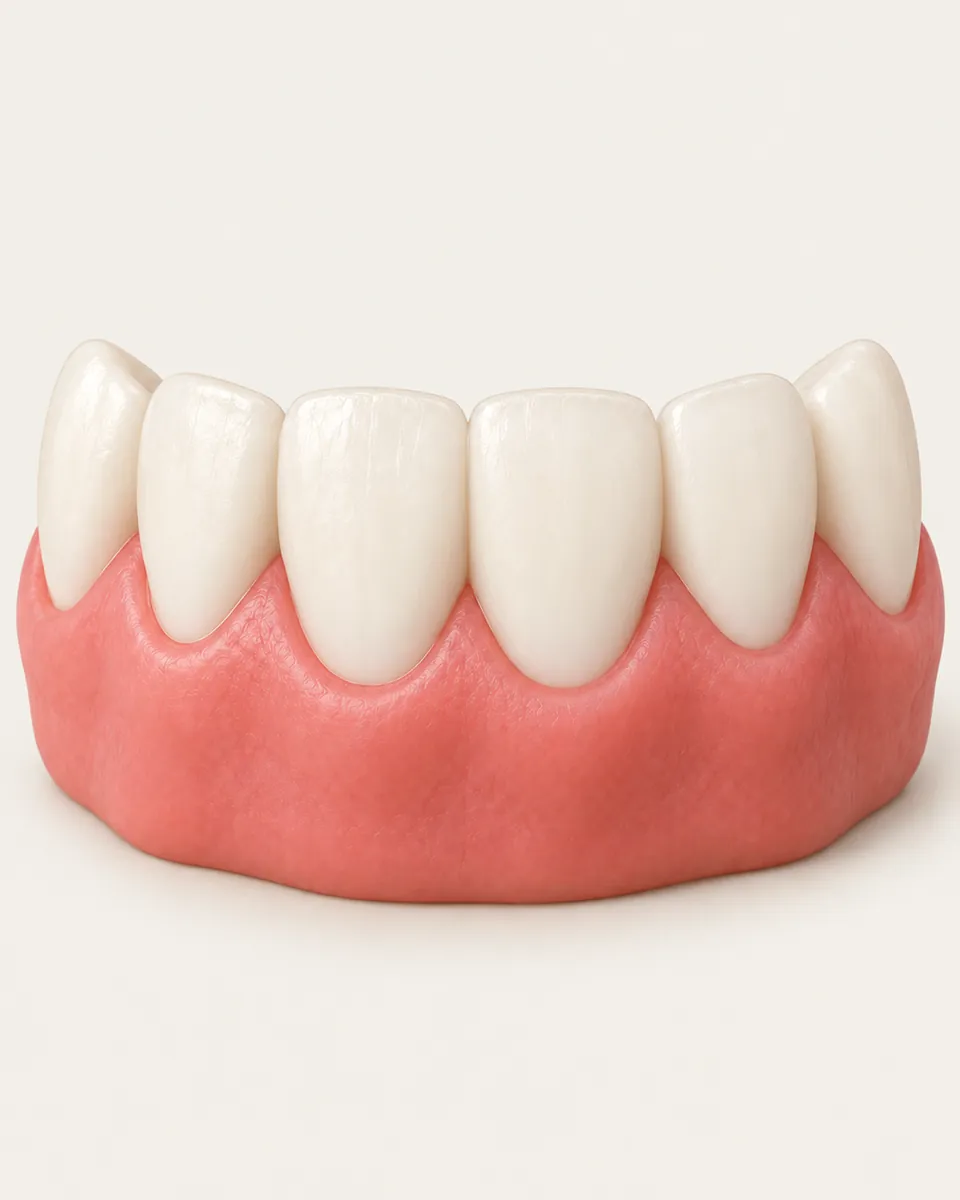 Illustration: row of front teeth in a lighter, even shade