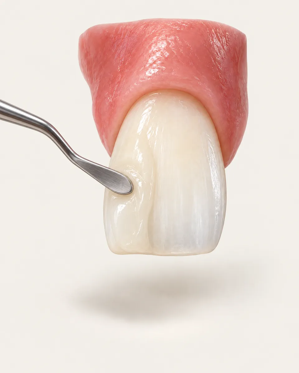 Composite resin being shaped on a front tooth